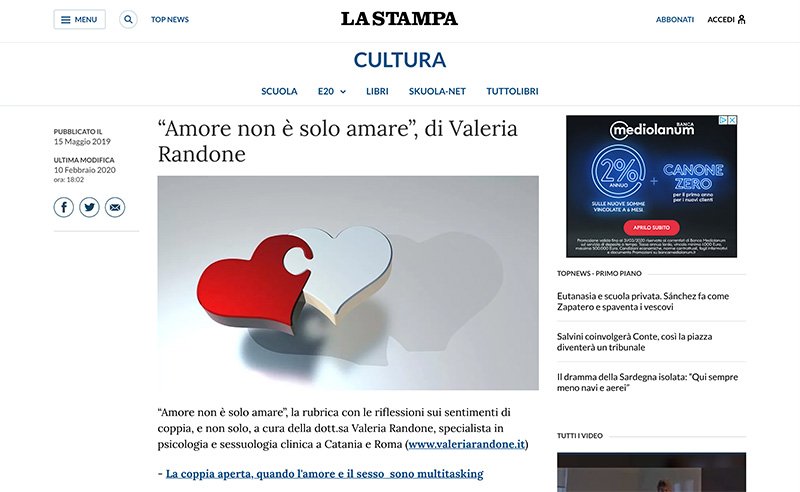 Rubrica di Valeria Randone su La Stampa